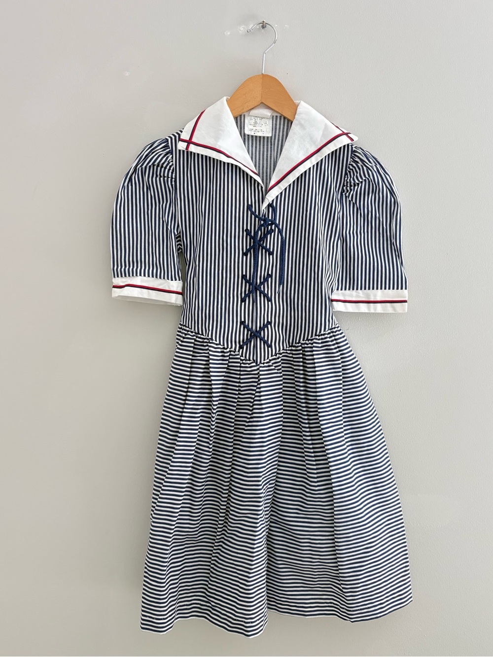 Vintage Miss Victoria Striped Sailor Collar Nautical Short Sleeve Dress